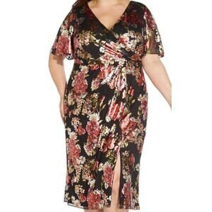 ADRIANNA PAPPEL 14 1X PLUS black floral mother of the bride midi dress NWT b85